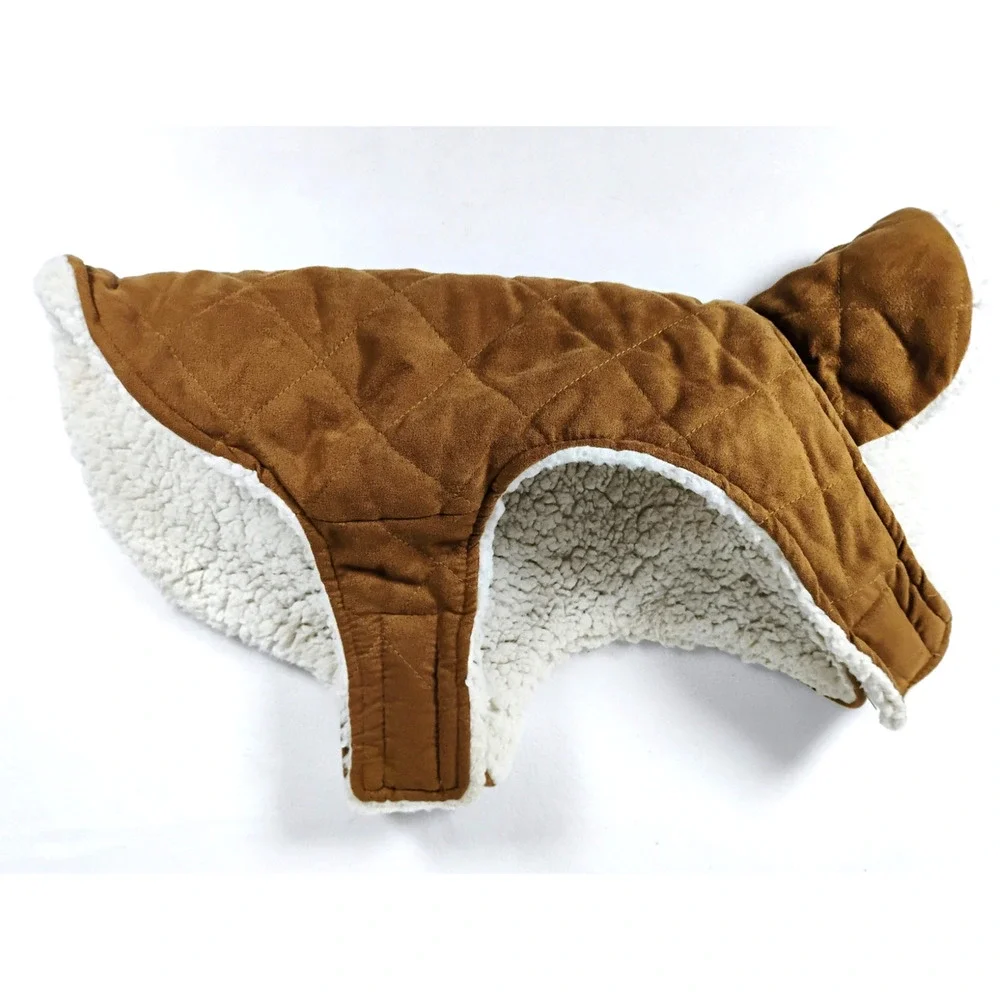 UGG Brown Dog Coat Large Quilted Sherpa Fleece Lined Hook Loop Closure